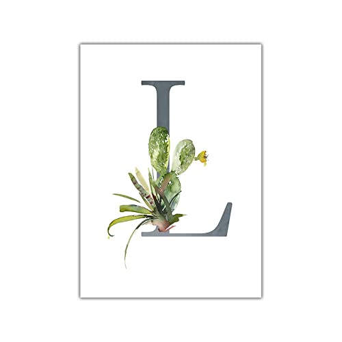 Toile Lettre L personnalisée avec nom - Affiche murale fleurs pour chambre enfant fille 60x90