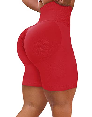 DREAMOON Nahtlose Scrunch Bum lange Shorts hohe Taille Workout Biker Shorts Smile Contour Booty Lifting Shorts für Frauen, #4 Uni Rot, X-Groß Cover