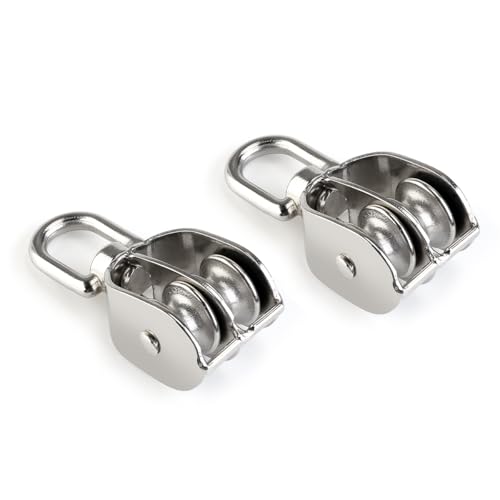 WINOMO Double Pulley Block: 2Pcs Stainless Steel 304 Double Swivel Pulley Block, Pulley Block Hanging Wire Towing Wheel