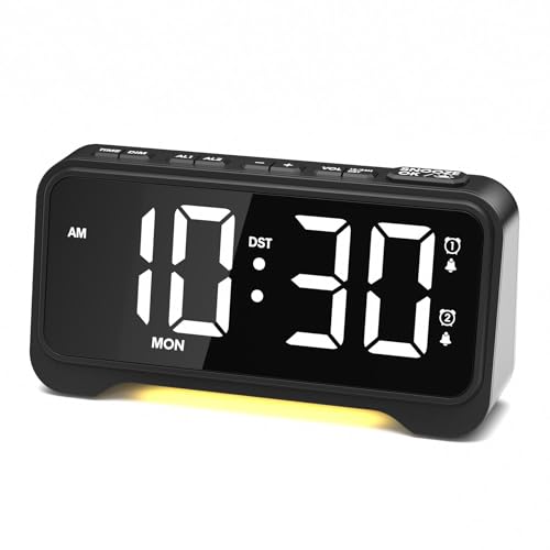 Sveglia digitale a LED con numeri grandi, sveglia forte con luce notturna e collegamento di alimentazione, luminosità e volume regolabili, doppio allarme, orologio da comodino per camera da letto