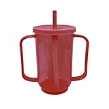 Qancesd Adult Sippy Cup for Elderly 12oz No Spill Cups for Adults 2 Handles Dysphagia Cups with Straw for Disabled Patients, Red
