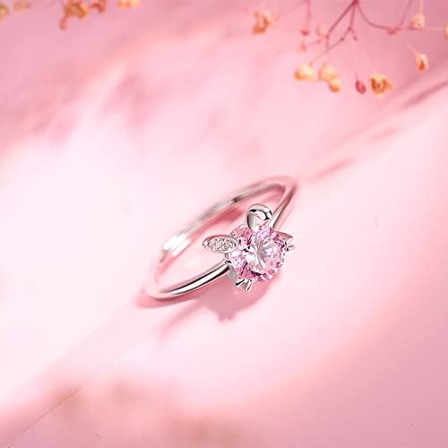 Cute Rabbit Bunny Open Stacking Ring 925 Sterling Silver Cubic Zirconia Pink Crystal Animal Adjustable Statement Thin Tail Finger Band Promise Wedding Rings Dainty Easter Jewelry for Women Bride3