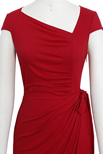 Image of Women's Vintage Cap Sleeves Asymmetrical Neckline Sheath Bodycon Casual Work Cocktail Party Pencil Faux Wrap Dresses