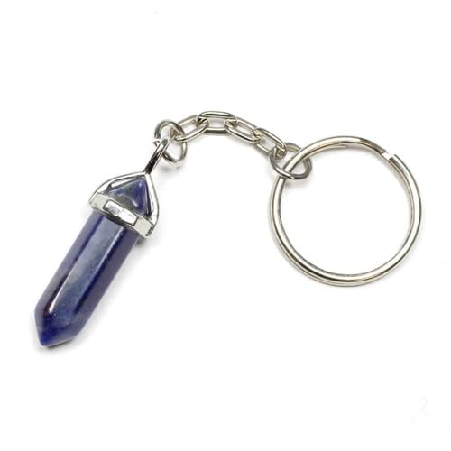 Natural Lapis Lazuli Double Point Pencil Crystal Key Chain Key Ring For Chakra And Reiki Healing-image-49