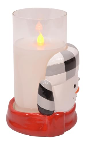Image of Holiday Flameless Candle Holder Sleeve, with 6 Inch Glass LED Pillar Candle Included (Snowman)