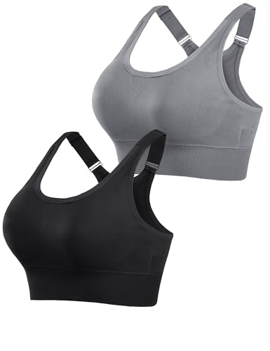 Litherday 2 Pack High Impact Sports Bras Women Support Bra Max Control Racer Back Breathable Mesh Gym Tops Adjustable Shock Absorber Running Yoga Gym Tops Black+Grey M