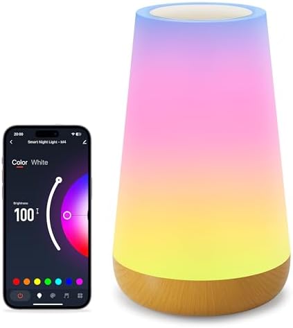 Auxmir Lámparas de Mesita de Noche WiFi, Lámpara de Mesa LED, Compatible con Alexa y Google Home, Luz Nocturna 256 Colores, Control Táctil y App Tuya ...