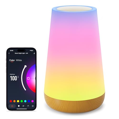 Auxmir Lámparas de Mesita de Noche WiFi, Lámpara de Mesa LED, Compatible con Alexa y Google Home, Luz Nocturna 256 Colores, Control Táctil y App Tuya Smart/Smart Life, Solo 2,4 GHz