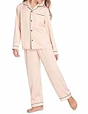 Ekouaer Girls Satin Pajamas Sets Kids Silk Pjs Button Down Long Sleeve Sleepwear Soft Loungewear Set(Champagne,120)