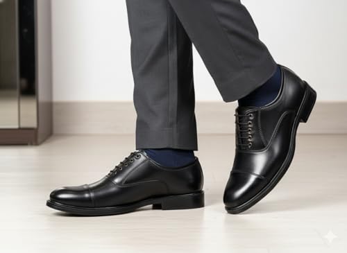 Image of Men's Oxford Shoe || Uniform Dress Shoe || Black Formal Shoes || Office Shoes Hand Made || Police Shoes || Service Shoes Genuine Leather upper and lining Alert PU sole Lightweight and Lace Up Oxford Shoe