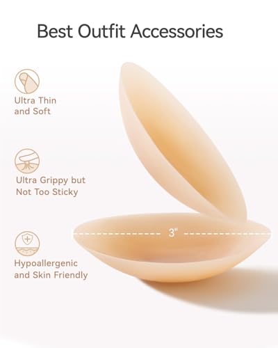 Image of LUCKMEEY Nipple Covers for Women, Ultra-Thin Reusable Silicone Pasties | Adhesive, waterproof silicone covers with tapered edges and travel case; two sizes designed for AA-E cups