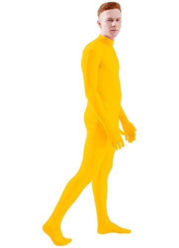 Ensnovo Mens Mock Neck Full Body Unitard Spandex Zentai Suits Costumes Yellow, M #TOP3