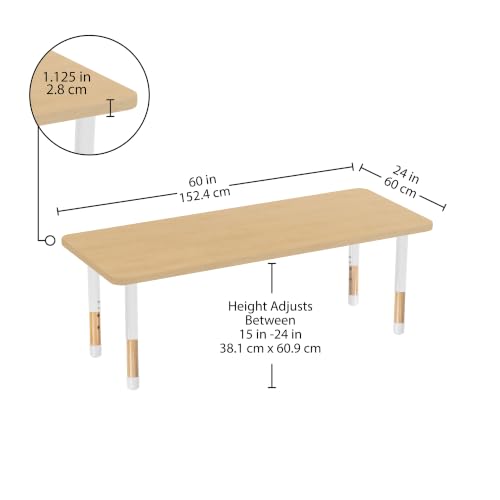 Image of 24 inch x 60 inch Rectangle Kids Classroom Table with Adjustable Chunky Wood Legs