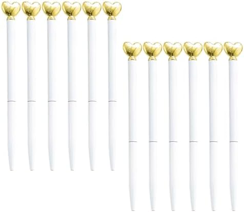 QUMIIRITY 12 Adet Li Kalpli Dolma Uçlu Tükenmez Kalem Seti Yeniden Doldurulabilir Şık Altın Detaylı Beyaz Kalp Tasarımlı Yazı Gereçleri Düğün ve Sevgililer Günü - Görsel 1