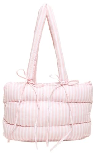 Sweet Stripe Bow Tie Winter Tote Bag Large Capacity Underarm Bags Outside Trip Work Shoulder Bag for Women 2025