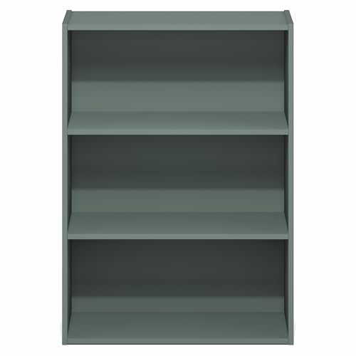 Image of Furinno PASIR Book Shelf, 3-Tier Bookshelf, Storage Shelves Bookcase, 9.7 x 23.7 x 31.5, for Living Room, Bedroom, Home Office, Sage Green