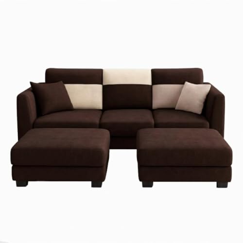 Image of SOCOZI Evanto 5 Seater L Shape Sofa Set with 2 Movable Ottomans | Flexible Layout | Soft Velvet Suede Fabric | Modern Sofa | Plush Comfort Cushions for Living Room, (Dark Brown-Cream)
