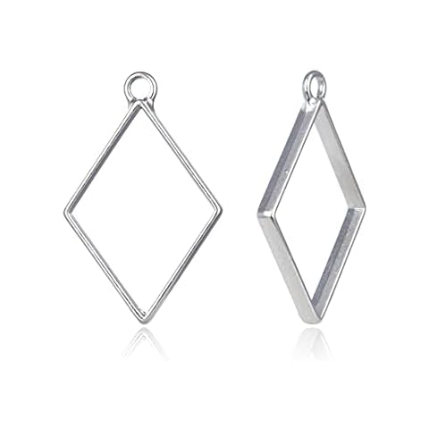 50pcs Open Back Diamond Rhombus Bezel Frame Pendant Charm Pressed Flower Resin Mold Geometric Tray Setting Silver Tone for Jewelry Craft Making CF288-1 Cover