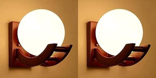 Image of Traditional Indoor Wall Light Wall Lamp Wood Light for Home Decoration,Living Room,Indoor Outdoor (Brown) Globe Shape Wooden 5 to 80 Watts E27 Holder(Bulb not Included) Pack of 2