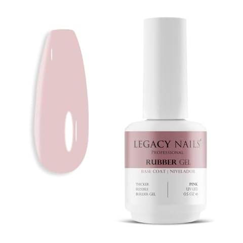 LEGACY NAILS Professional Rubber Gel Base-Coat 0.5 fl oz. Nivelador UV-LED Full Coverage Elastic Thick Flexible Gel Base Coat Builder (RUBBER GEL - PINK 0.5 OZ) Cover