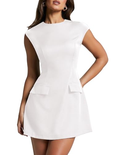 Image of oten Women's Sexy Cap Sleeve Mock Neck Mini Dress A-Line Flare Club Night Out Party Short Dresses