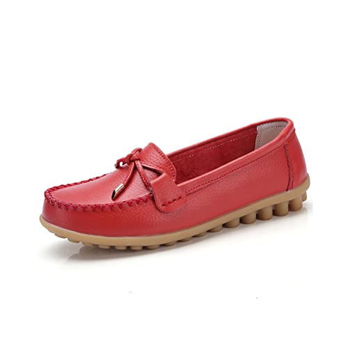 Image of Momuk Women's Penny Loafers Leather Driving Moccasins Slip On Boat Shoes Fashion Comfort Flats