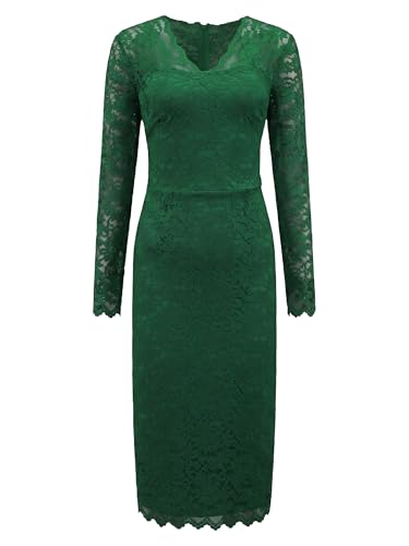 Image of Hobemty Women's Floral Lace Dress V Neck Long Sleeve Cocktail Wedding Bodycon Pencil Dresses