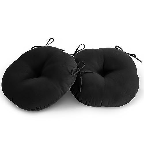 Lovtex Bistro Chair Cushions Set Of 2, Outdoor Round Chair Cushions 15 Inch, Waterproof Round Outdoor Cushions With Ties, Black Outdoor Chair Cushions For Patio Furniture thumb #1