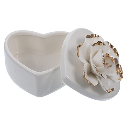 Zerodeko Scatola Porta-anelli e Portagioielli in Ceramica Bianca a Forma Di Cuore Fiore, Contenitore Decorativo Per Collane e Orecchini, Organizzatore Elegante Per Camera Da Letto, Matrimonio e Regalo