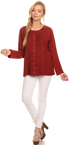 Image of Sakkas Fedella Deep Scoop Neck Long Sleeve Blouse Top with Adjustable Back Straps