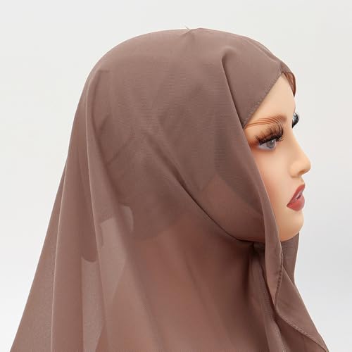 Women Instant Chiffon Hijab with Built-in-Magnet and Sewn Undercap Head Wrap Under Scarf Caps for Lady(Khaki)