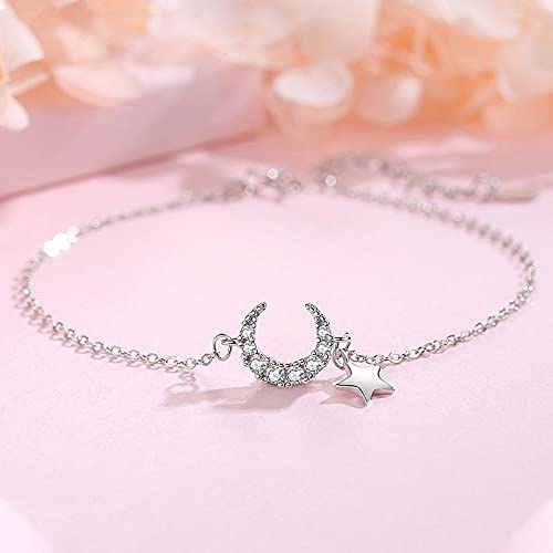 Bracelet d'amitié en argent S925 lune étoile, cadeau pour femme