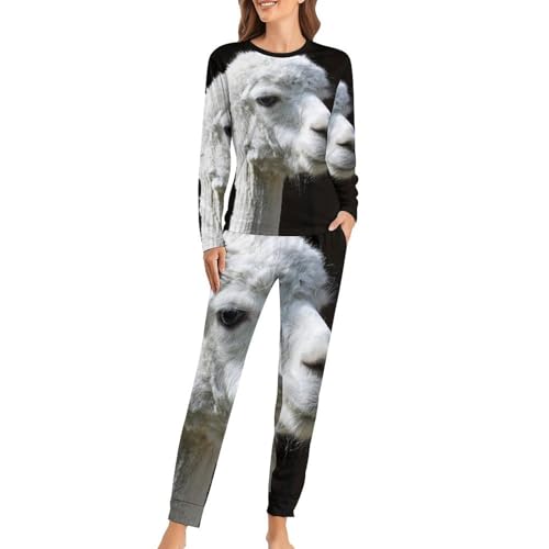 Ensemble de pyjama femme en alpaga blanc avec t-shirt manches longues et pantalon de nuit douillet