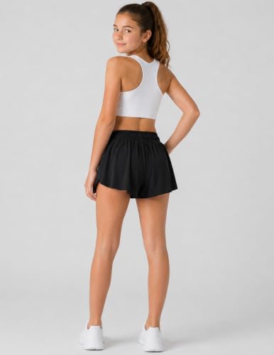 Image of 1 or 3 Pack Girls Flowy Shorts with Spandex Liner & Pocket, 2-in-1 Athletic Butterfly Shorts for Running Dance
