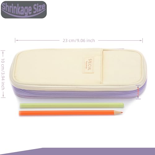 Image of Large Capacity Big Special Cute Aesthetic Preppy Canvas Pencil Case Organizer Holder Pouch Bag with Zipper Compartments, Pen Cases for Women Girls School Adults (Beige /Purple)