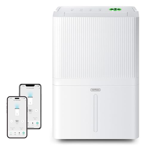 VonHaus Déshumidificateur d'air Électrique pour Salle de Bain 30 L/Jour, Réservoir d'Eau de 5,3 L, avec Wi-Fi, pour Condensation, Séchage du Linge, Prévient les Moisissures et les Odeurs