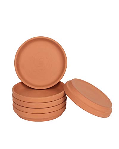 6 Inch Middle Terracotta Pot Plant Saucer - 6pcs Middle Round Plant Pot Saucers, Middle Clay Plant Tray Perfect for 5 Inch 5.5 Inch 6 Inch Flower Pot with Drainage Hole and Great for Indoor or Outdoor