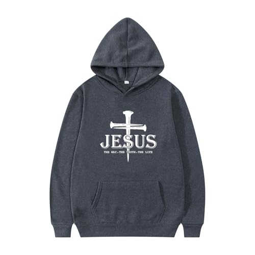 Jesus The Way The Truth The Life Unisex Hoodie Relaxed Fit Inspirational Faith Based Cozy Wear for Men Women Sweatshirt Dark Grey