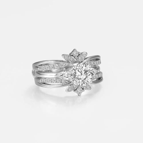 Luxury Wedding Ring Sets for Women 1.5CT Round AAAAA CZ White Gold Plated Engagement Ring Tungsten Wedding Band3