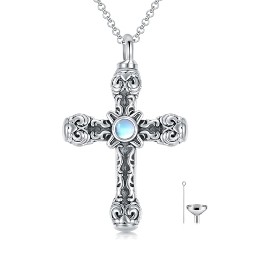SIMONLY Cross Urn Necklaces for Ashes 925 Sterling Silver Turquoise Obsidian Opal Necklace Memorial Keepsakes Cremation Jewelry for Ashes for Men Women Loved Ones