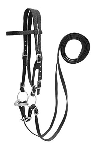 Showman Horse Size Nylon Headstall w/Snaffle Bit (Black)