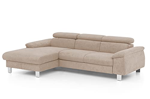 Mivano Ecksofa Micky mit Recamiere / Eckcouch mit Bettfunktion, Bettkasten und Kopfteilverstellung / 244 x 72 x 166 / Mikrofaser, Hellbraun