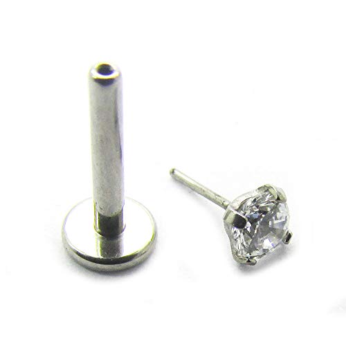 NewkeepsR 16ga G23 Titanium Press Fit Threadless Push Pop in 3.0mm Cubic Zirconia Top Labret Lip Monroe Stud Tragus