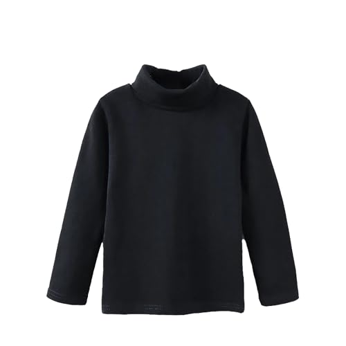 Camiseta base de cuello alto para niños 2024 otoño e invierno mezcla de algodón para hombres y mujeres camisetas de manga larga con tops cálidos suéteres de lujo para mujer, Negro , 7-8 años