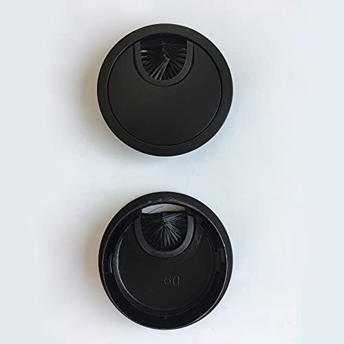 LIKERAINY Kabeldurchführung Kabeldurchlass Runde Ø60mm mit Bürstendichtung aus Metall Gebürsteter zum Einfügen am Schreibtisch Kabelorganisation für Möbel Kabeldurchlass Schwarz 4 Stück