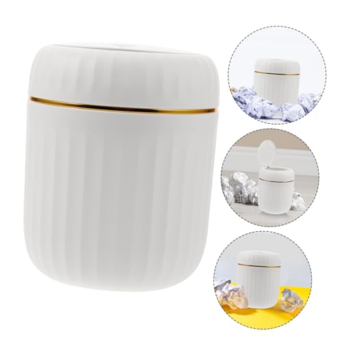 Mini caneca de basura rectangular blanca con tapa miniatura 7