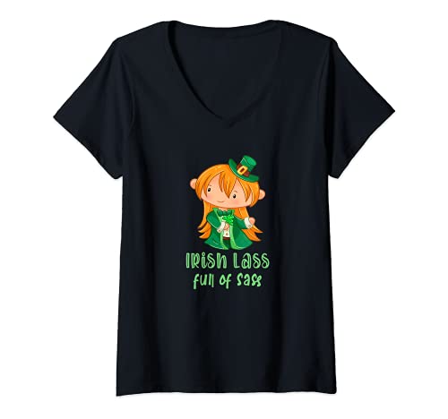 Femme Irish Lass Full Of Sass with Cute Cartoon Irish Girl T-Shirt avec Col en V
