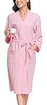 Vlazom Waffle Dressing Gowns Soft Unisex Bathrobe Lightweight Kimono Robes for All Seasons Spa Hotel Home Pink, M