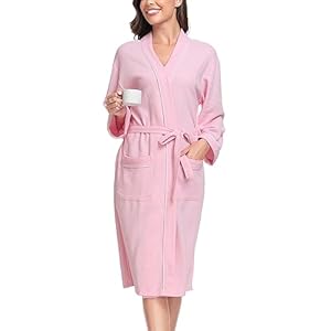 Vlazom Waffle Dressing Gowns Unisex Kimono Robe Cotton Lightweight Bathrobe for All Seasons Spa Hotel Sleepwear