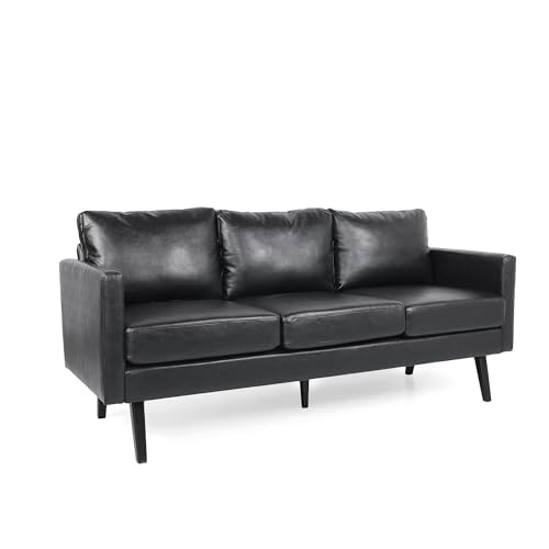 Benzara 74 Inch Sofa, Faux Leather Upholstery, Cushioned, Retro Square